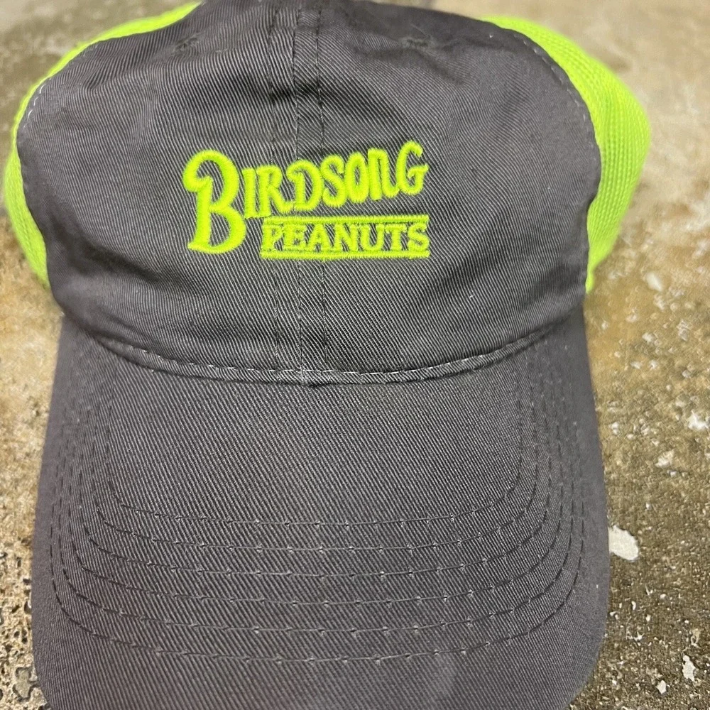 Birdsong Peanuts Hat Mens Grey Neon Yellow Mesh Back‎ Trucker Farm Seed Cap
